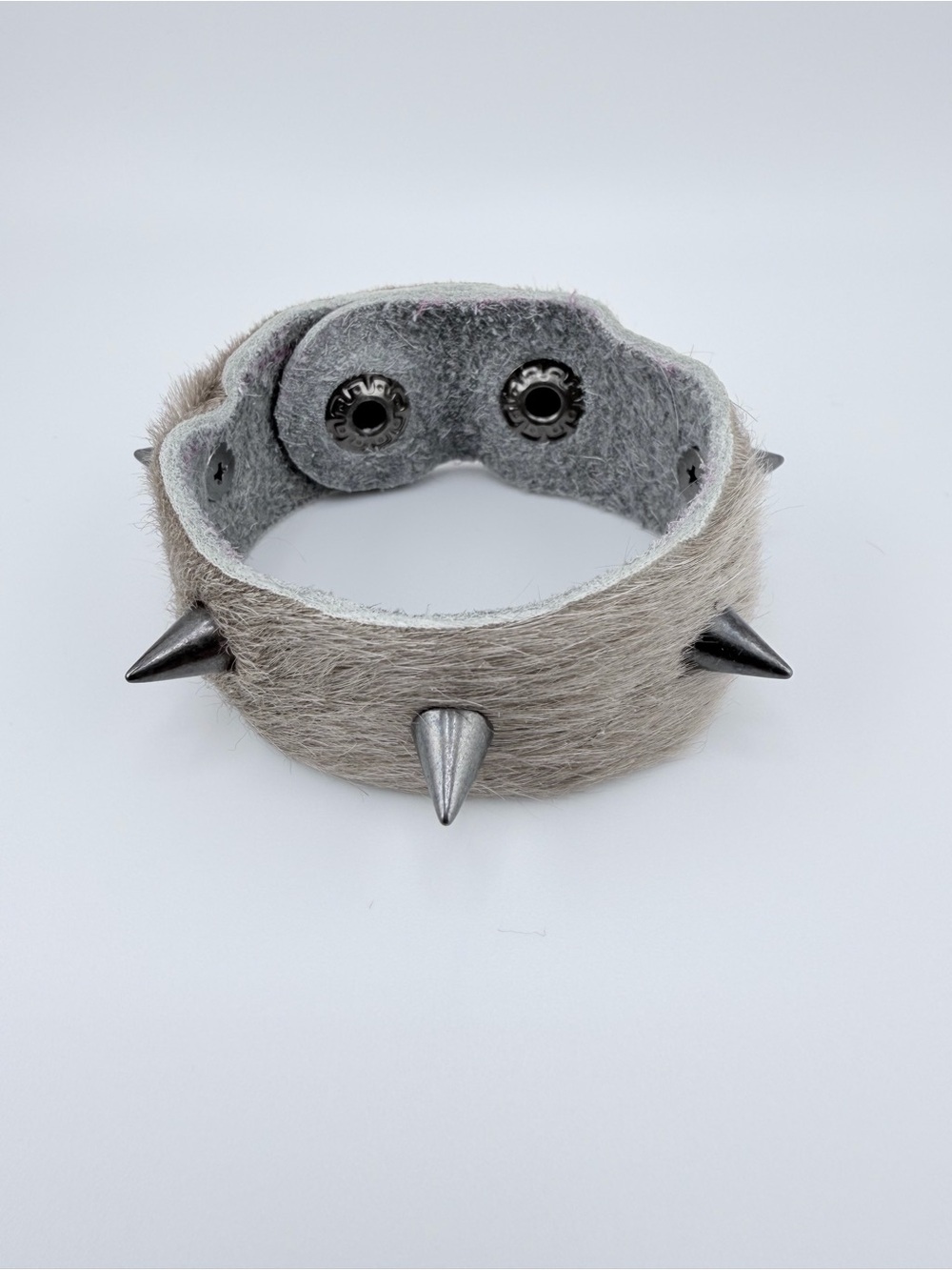 Fur Spiked Bracelet in Light Gray